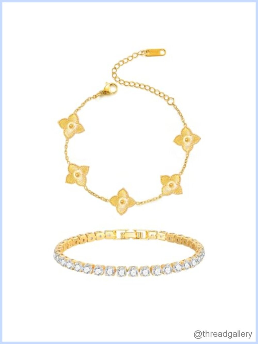 Stackable Gold Plated Floral Tennis Bracelet Set Dainty Cubic Zirconia Non
